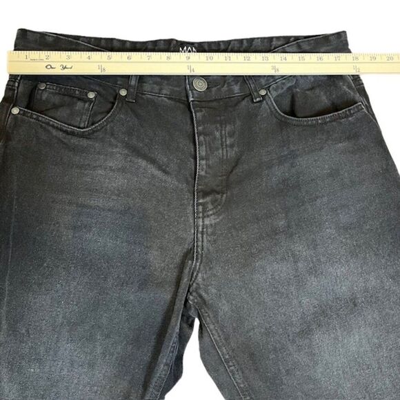 BoohooMAN Men's Black Denim Jeans Button Fly Dark StoneWash Size 36 - Picture 3 of 11